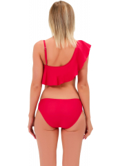 Kırmızı Düz Fırfırlı Tek Askılı Tek Omuzlu Bikini