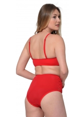 Kırmızı Tüllü Bağcıklı Yüksek Bel Bikini