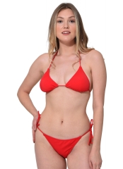 Kırmızı Düz İpli Bağlı Üçgen Bikini