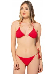 Kırmızı Düz İpli Bağlı Üçgen Bikini