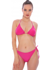 Pembe Düz İpli Bağlı Üçgen Bikini