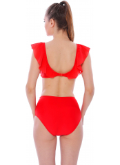 Kırmızı Düz Fırfırlı Yüksek Bel Yeni Bikini