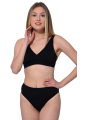 Siyah Düz Kruvaze Büyük Beden Bikini