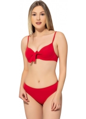 Kırmızı İnce Askılı Push Up Fiyonklu Büyük Beden Bikini