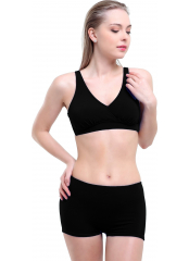 Siyah Düz Kruvaze Şortlu Büyük Beden Bikini