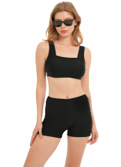 Düz Kare Yaka Şortlu Yanları Dikişli Bikini