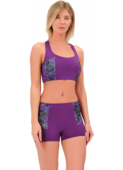 Mor Modelli Şortlu Desenli Badili Yüzücü Bikini