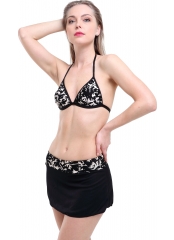 Desenli Düz Kaplı Etekli Bikini