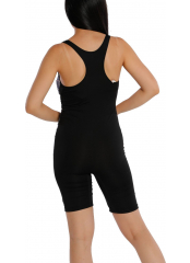 Siyah Uzun Şortlu Şeritli Desenli Yüzücü Mayo