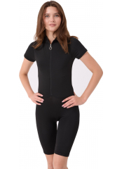 Siyah Uzun Paçalı Yarım Kollu Fermuarlı Yüzücü Mayo