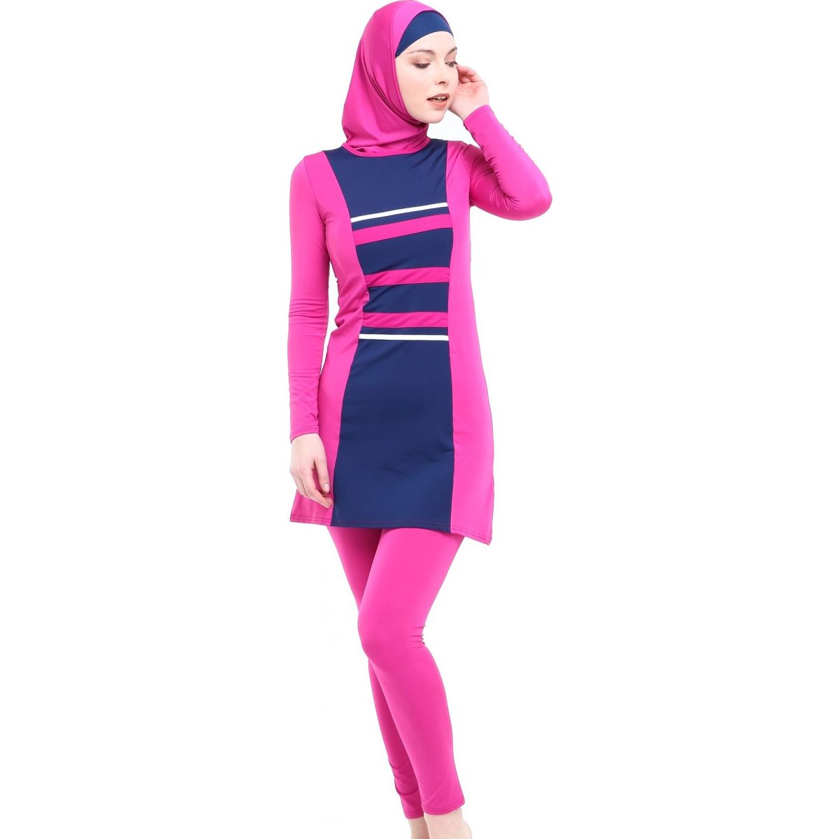 Argisa 7052 Long-Sleeve Stripe Piece Full Hijab Swimwear 36-52 Plus Size Muslim Hijab Islamic Swimsuit Burkini Turkey Full Cover