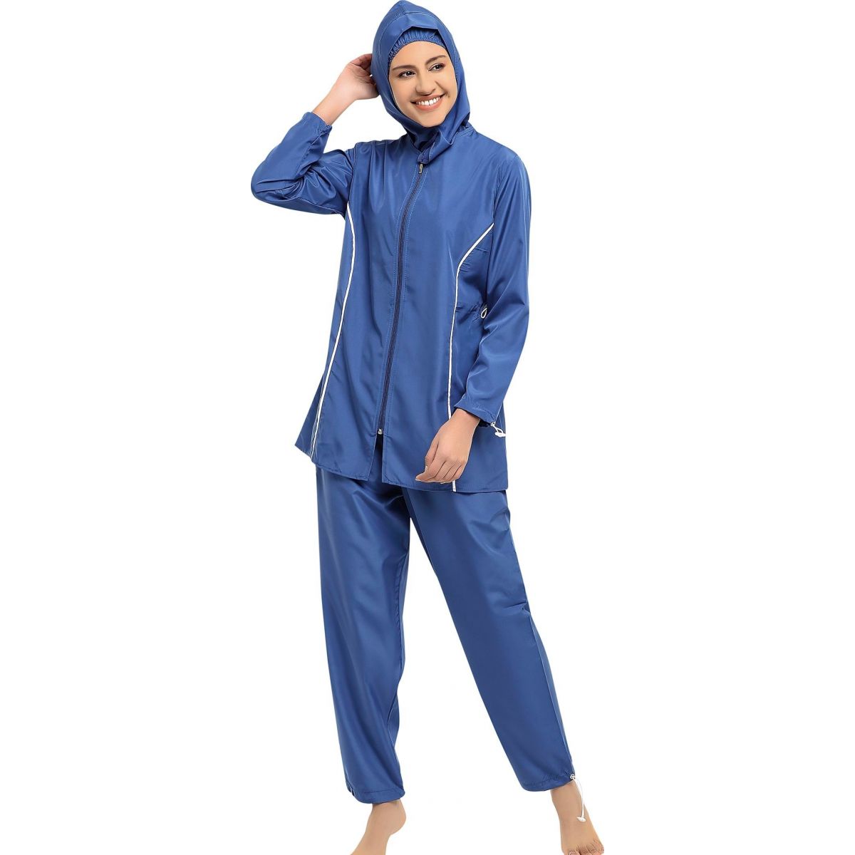 Argisa 7101 Long Sleeve Straight Piping Full Hijab Swimwear S-5XL Plus Size Muslim Hijab Islamic Swimsuit Burkini Turkey Full Cover swim