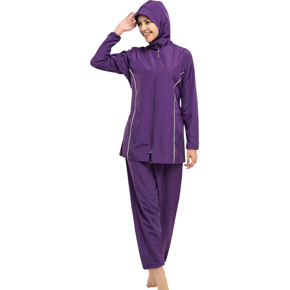 Argisa 7101 Long Sleeve Straight Piping Full Hijab Swimwear S-5XL Plus Size Muslim Hijab Islamic Swimsuit Burkini Turkey Full Cover swim