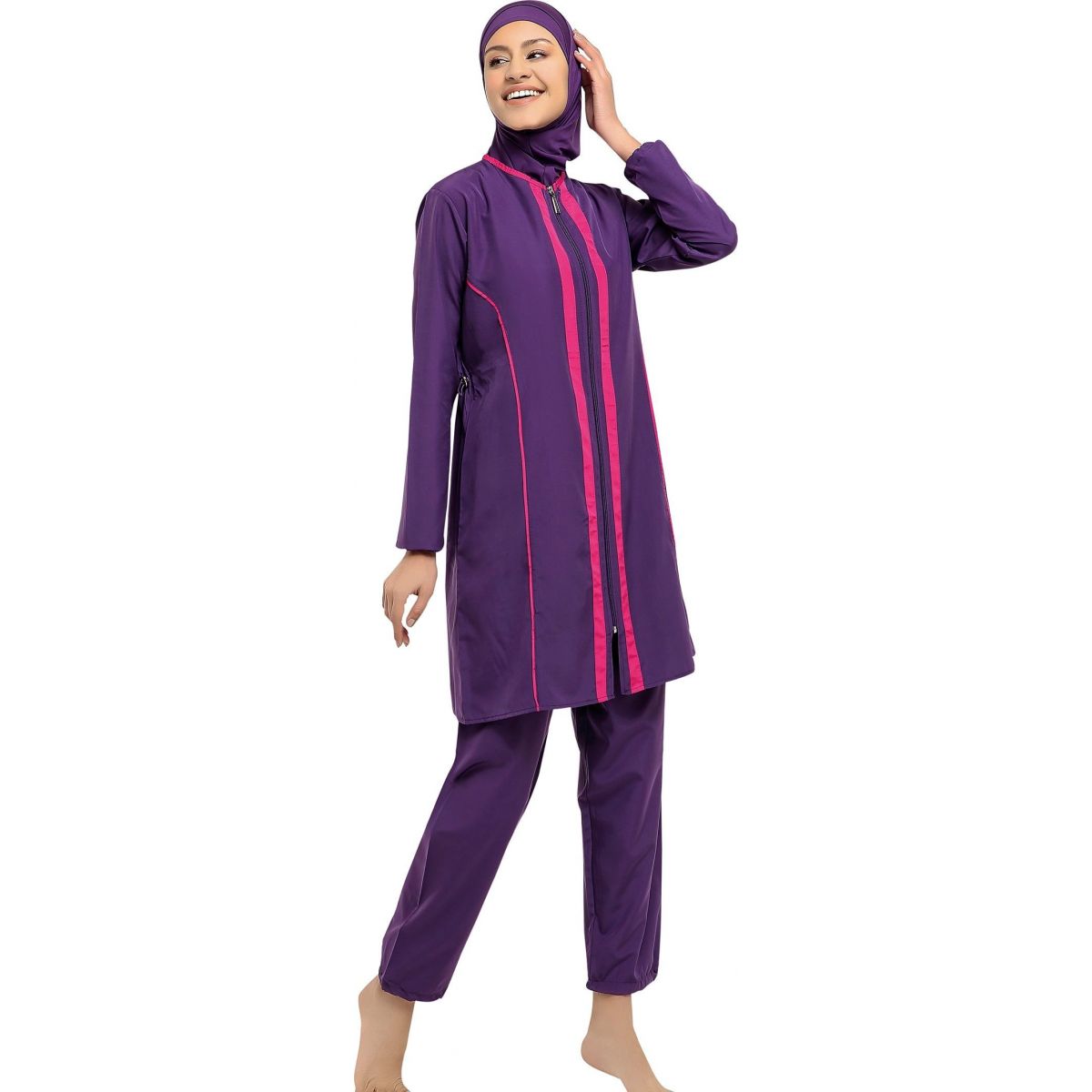 Argisa 7105 Long Sleeve Piping Lane Full Hijab Swimwear S-XXL Muslim Hijab Islamic Swimsuit Burkini Turkey Full Cover swim Hat