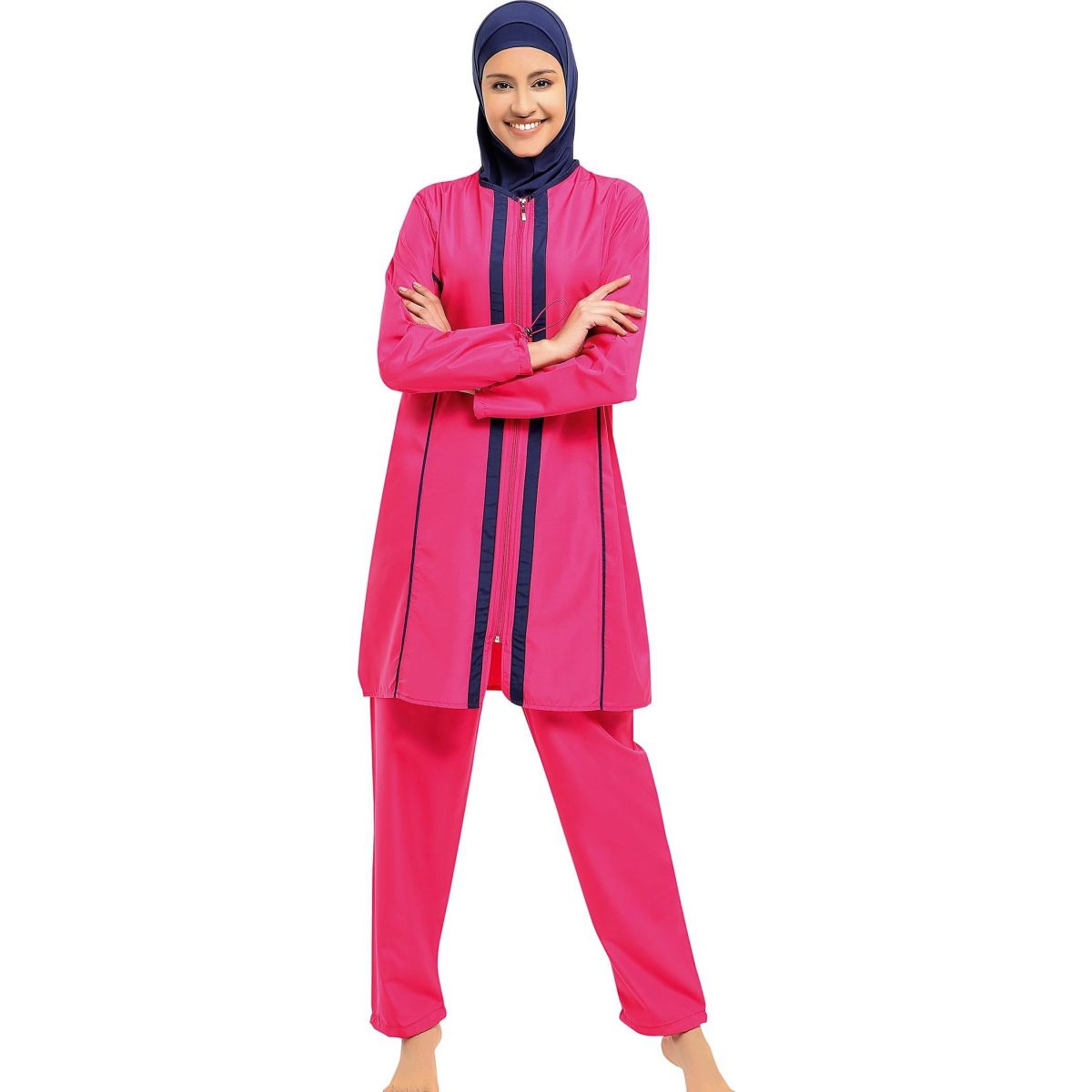 Argisa 7105 Long Sleeve Piping Lane Full Hijab Swimwear S-XXL Muslim Hijab Islamic Swimsuit Burkini Turkey Full Cover swim Hat