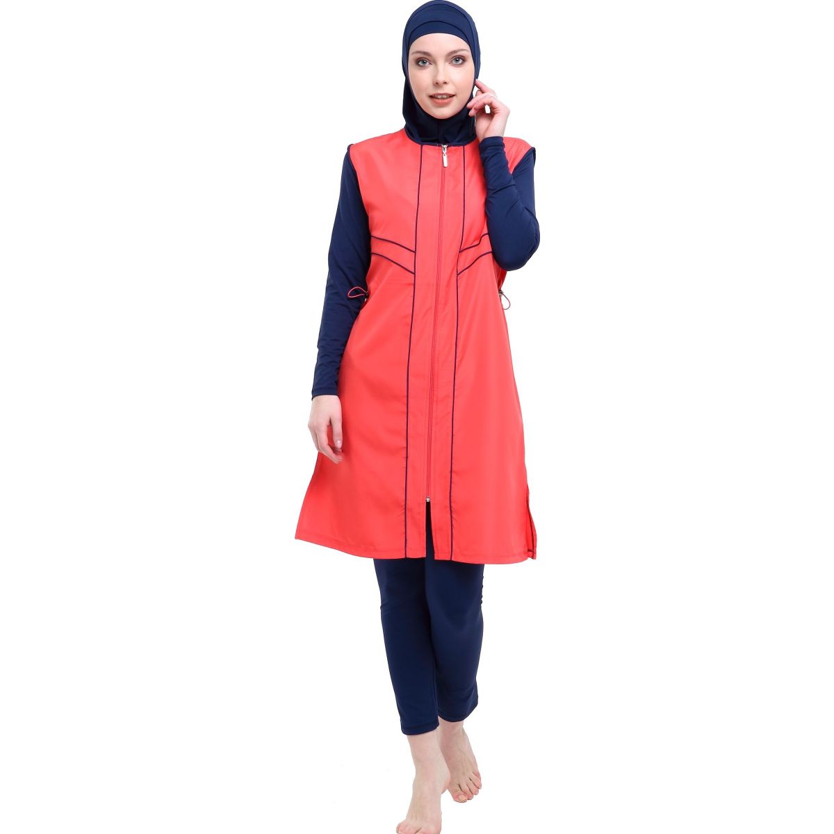 Argisa 7106 Long Micro Sleeves Piping Full Hijab Swimwear S-5XL Plus Size Muslim Hijab Islamic Swimsuit Burkini Turkey Full Cover