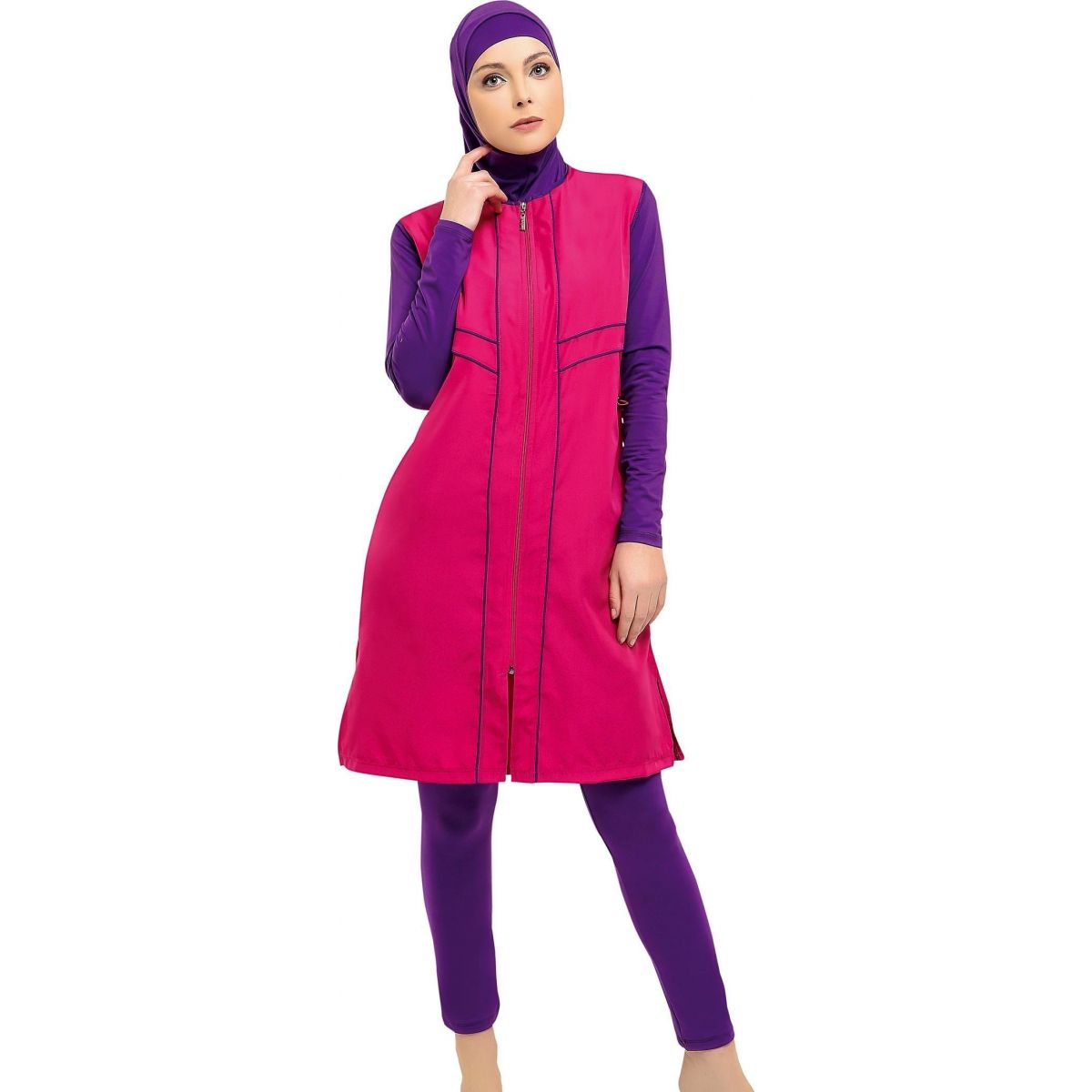 Argisa 7106 Long Micro Sleeves Piping Full Hijab Swimwear S-5XL Plus Size Muslim Hijab Islamic Swimsuit Burkini Turkey Full Cover
