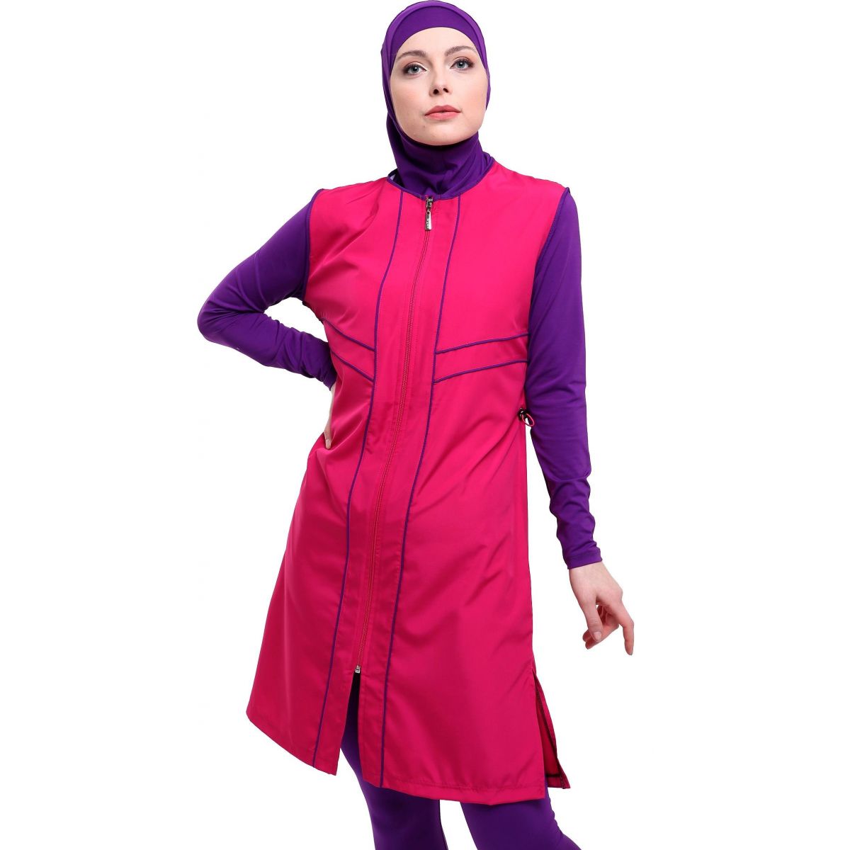 Argisa 7106 Long Micro Sleeves Piping Full Hijab Swimwear S-5XL Plus Size Muslim Hijab Islamic Swimsuit Burkini Turkey Full Cover