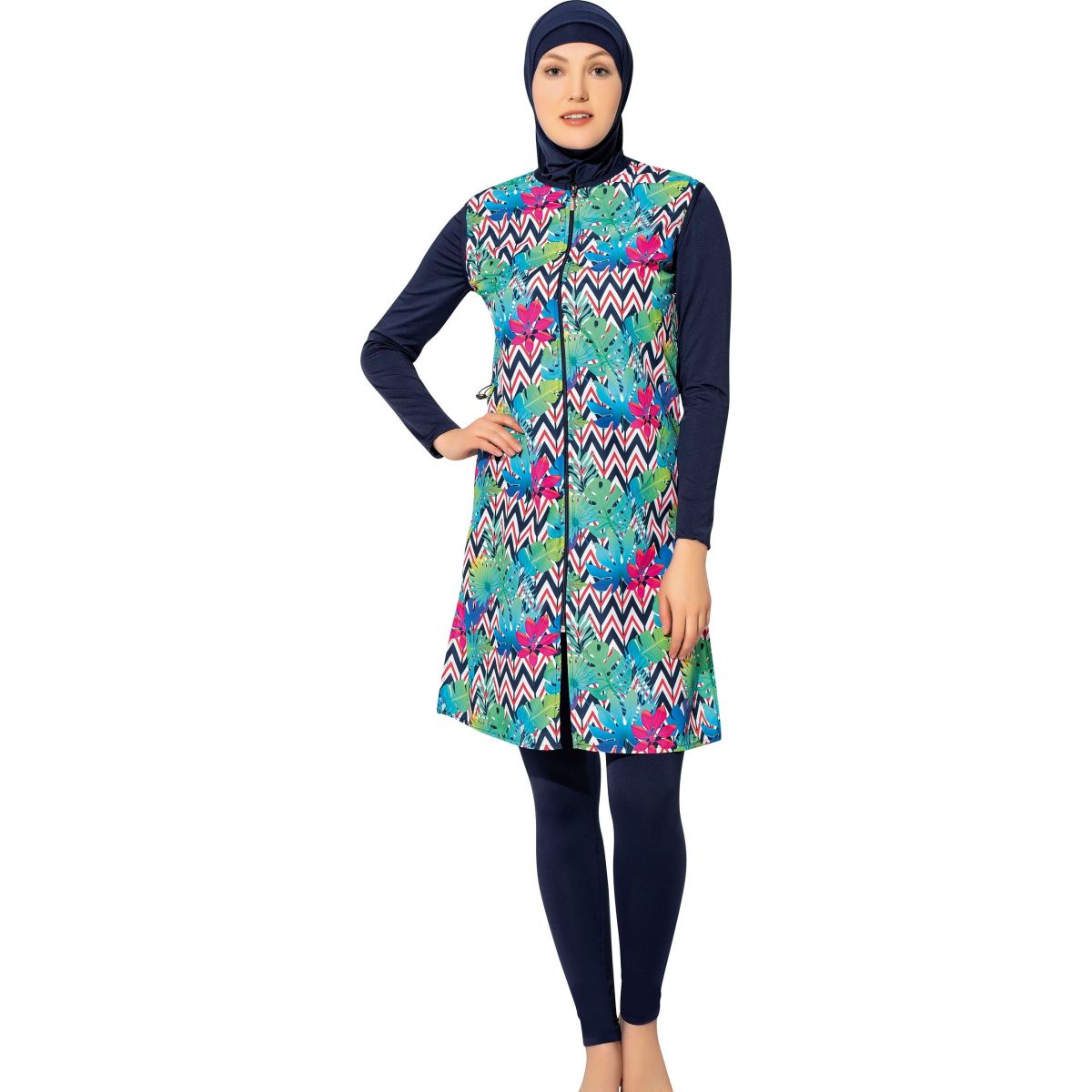 Argisa 7107 Long Micro Sleeves Board Patterned Full Hijab Swimwear S-XXL Muslim Hijab Islamic Swimsuit Burkini Turkey Full cover Swim