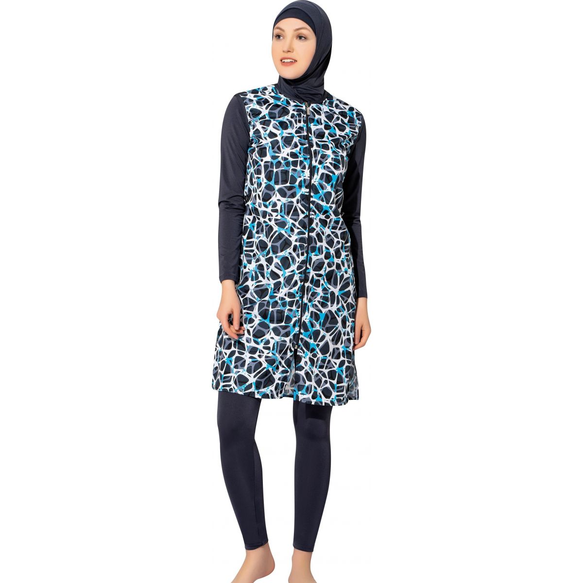 Argisa 7107 Long Micro Sleeves Board Patterned Full Hijab Swimwear S-XXL Muslim Hijab Islamic Swimsuit Burkini Turkey Full cover Swim