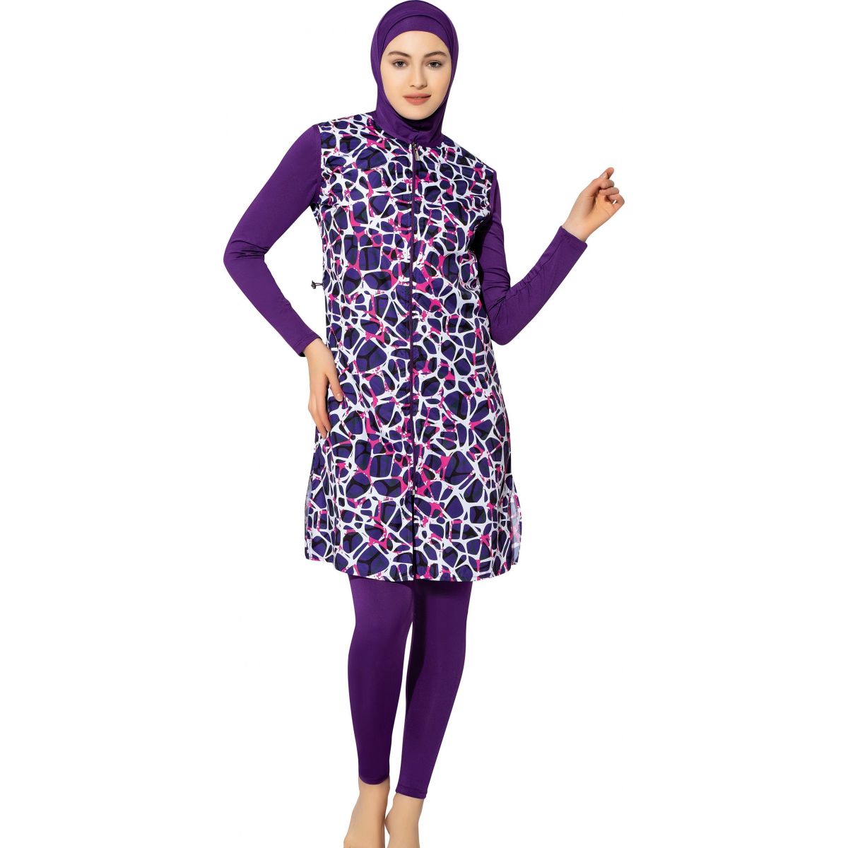 Argisa 7107 Long Micro Sleeves Board Patterned Full Hijab Swimwear S-XXL Muslim Hijab Islamic Swimsuit Burkini Turkey Full cover Swim