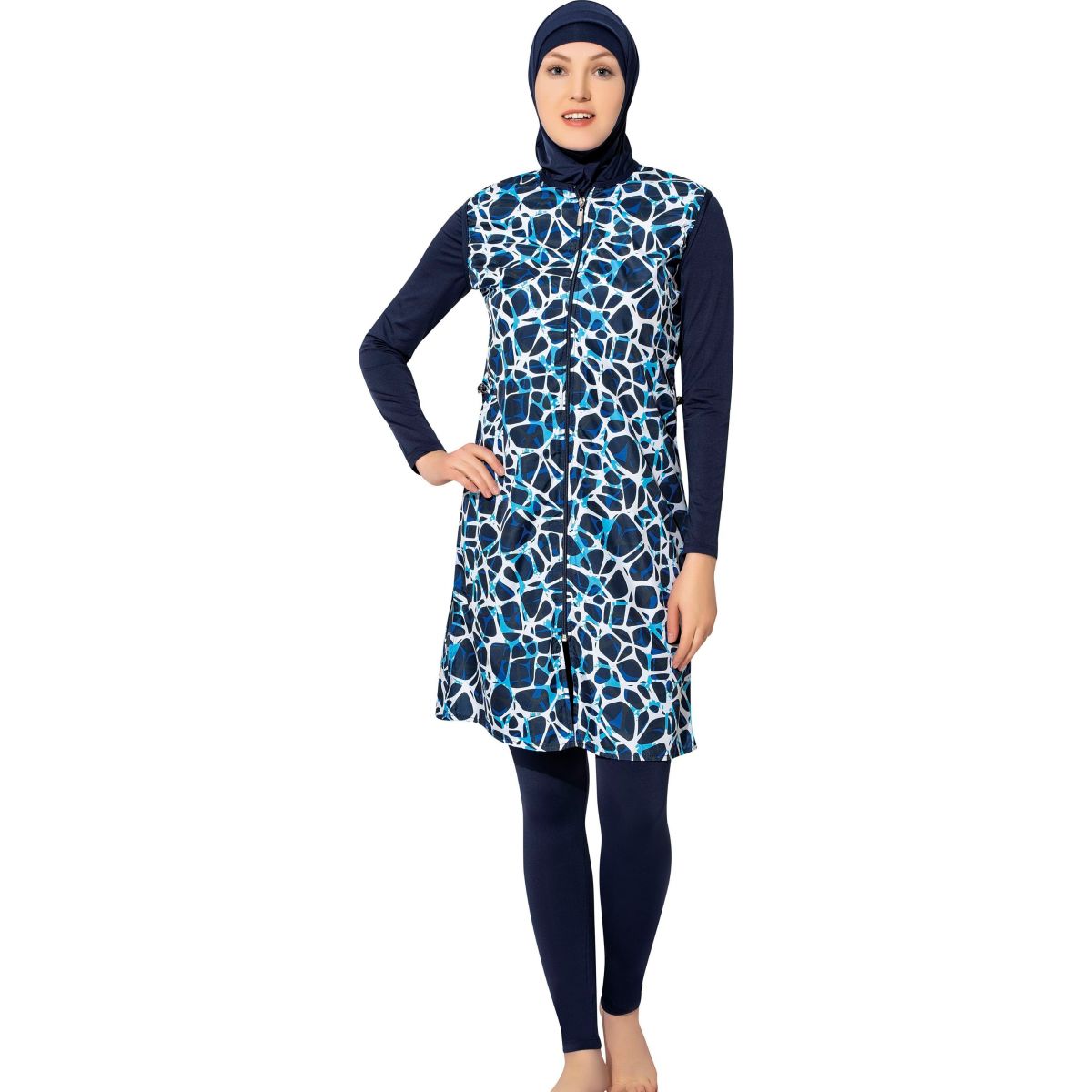 Argisa 7107 Long Micro Sleeves Board Patterned Full Hijab Swimwear S-XXL Muslim Hijab Islamic Swimsuit Burkini Turkey Full cover Swim