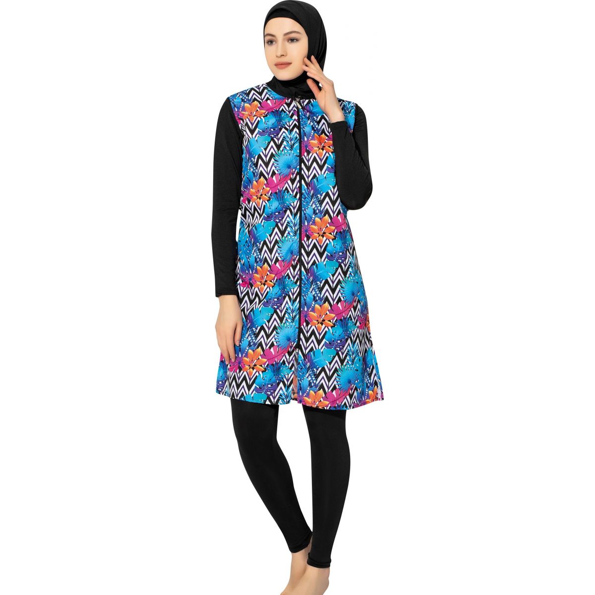 Argisa 7107 Long Micro Sleeves Board Patterned Full Hijab Swimwear S-XXL Muslim Hijab Islamic Swimsuit Burkini Turkey Full cover Swim