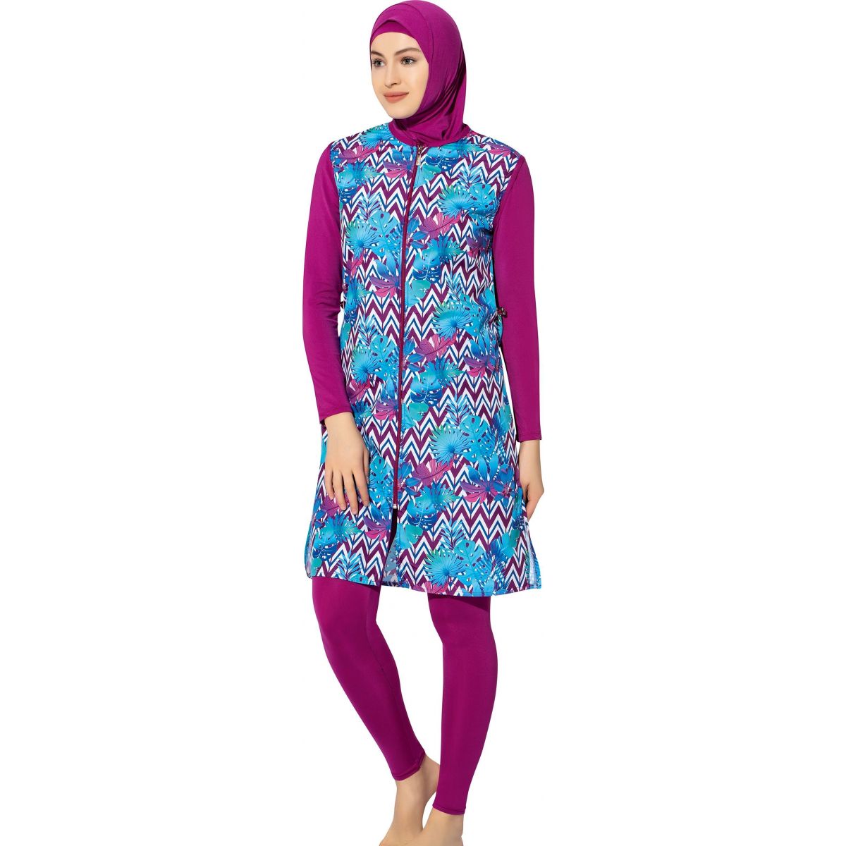 Argisa 7107 Long Micro Sleeves Board Patterned Full Hijab Swimwear S-XXL Muslim Hijab Islamic Swimsuit Burkini Turkey Full cover Swim