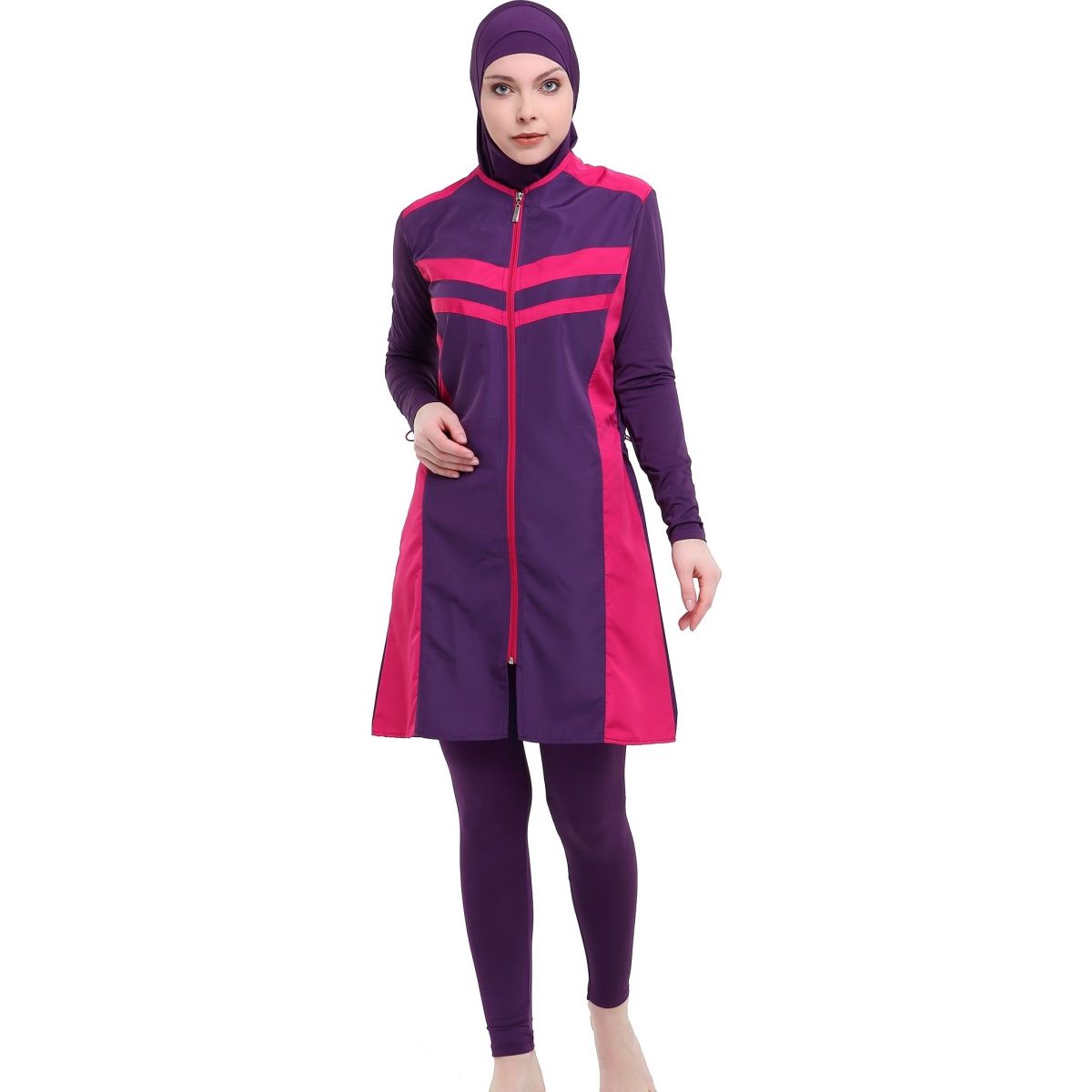 Argisa 7109 Long Micro Sleeves Straight Full Hijab Swimwear S-XXL Muslim Hijab Islamic Swimsuit Burkini Turkey Full Cover with Swim Hat