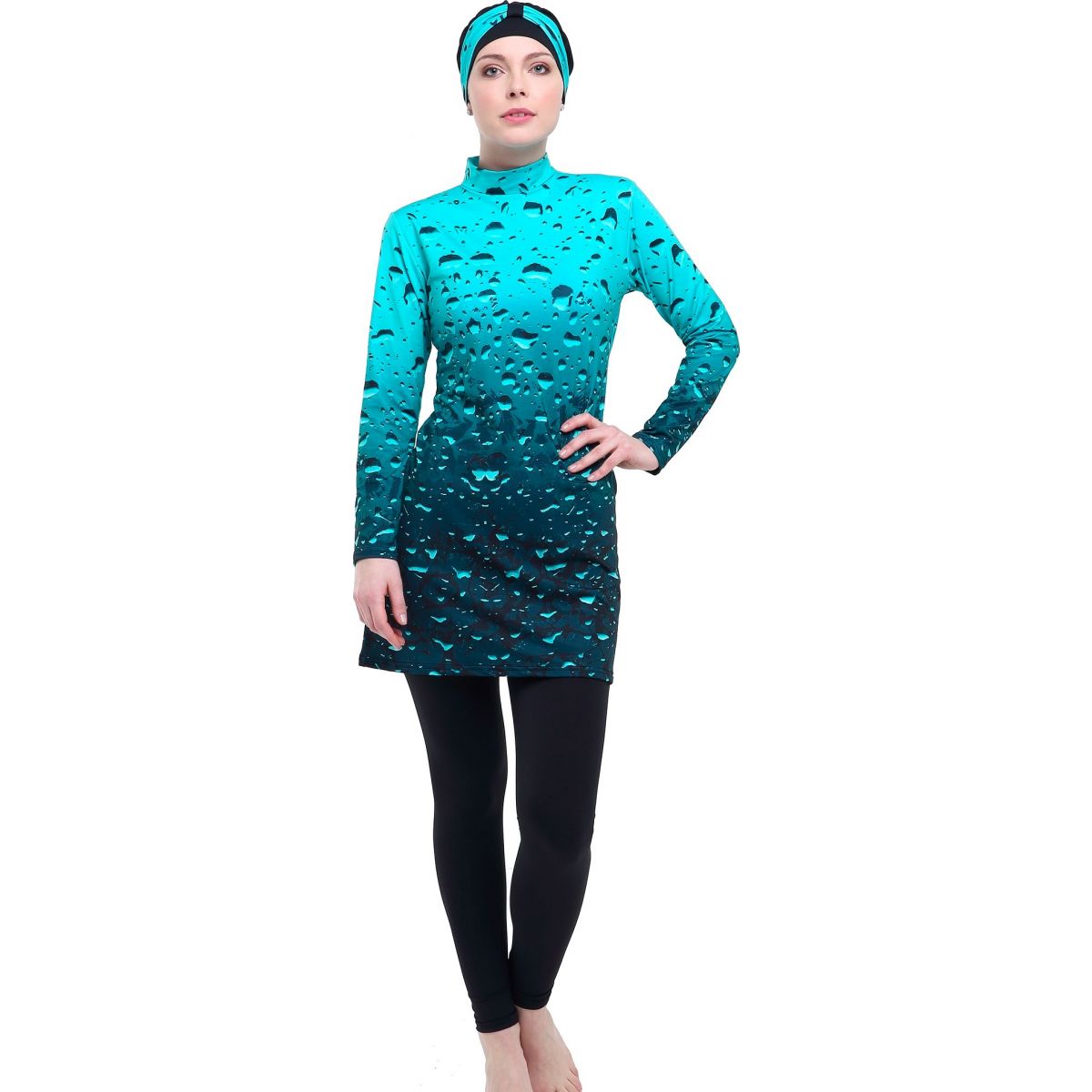 Argisa 7542 Long Sleeve Board Patterned Full Hijab Swimwear 36-44 Muslim Hijab Islamic Swimsuit Burkini Turkey Full Cover Swim Hat