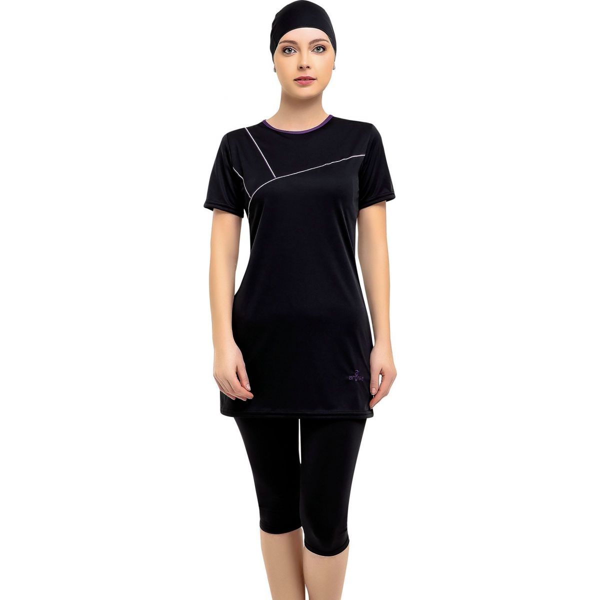 Argisa 7822 Half Sleeve Embroideried Semi Hijab Swimwear 38-60 Plus Size Muslim Hijab Islamic Swimsuit Burkini Turkey Half Cover Swim