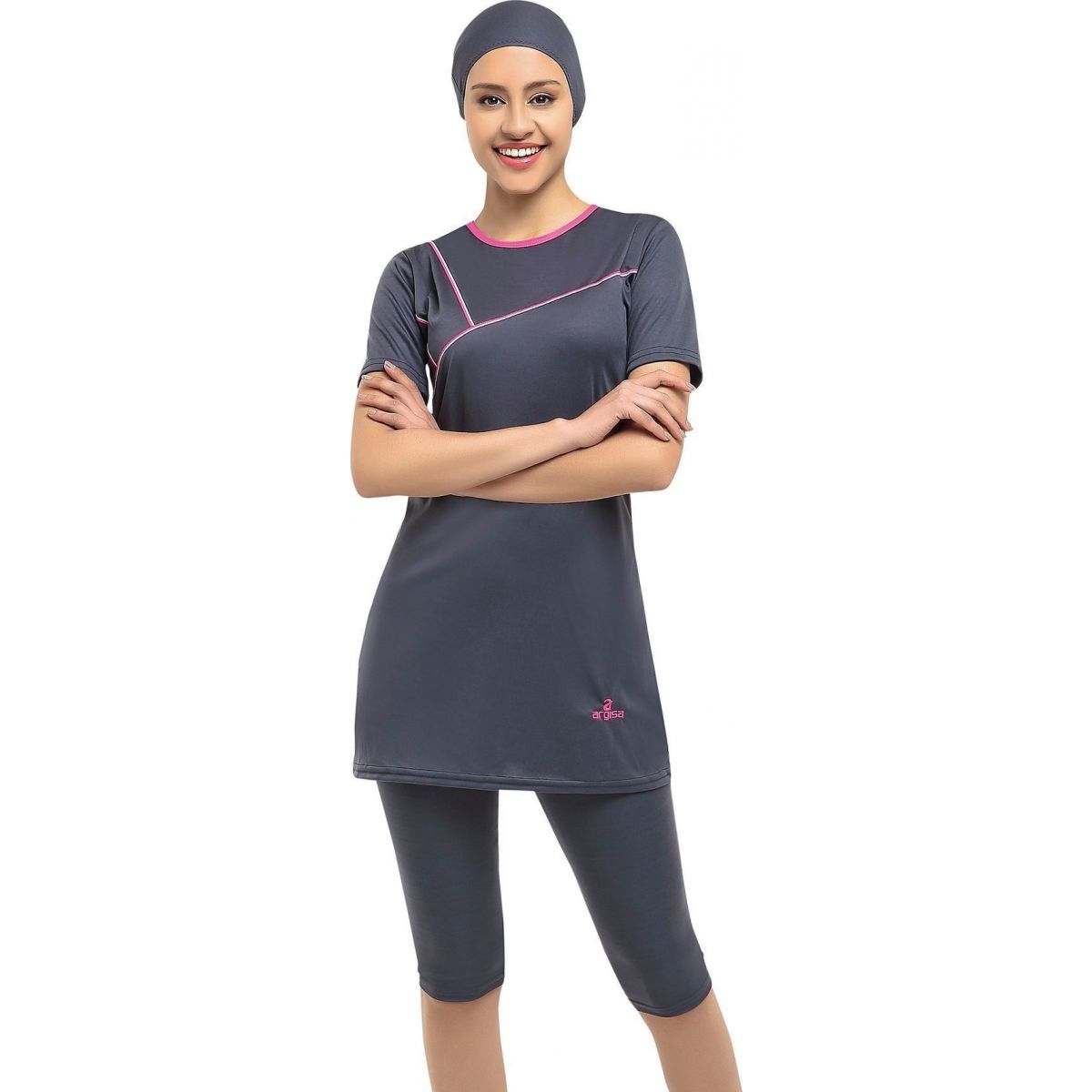 Argisa 7822 Half Sleeve Embroideried Semi Hijab Swimwear 38-60 Plus Size Muslim Hijab Islamic Swimsuit Burkini Turkey Half Cover Swim