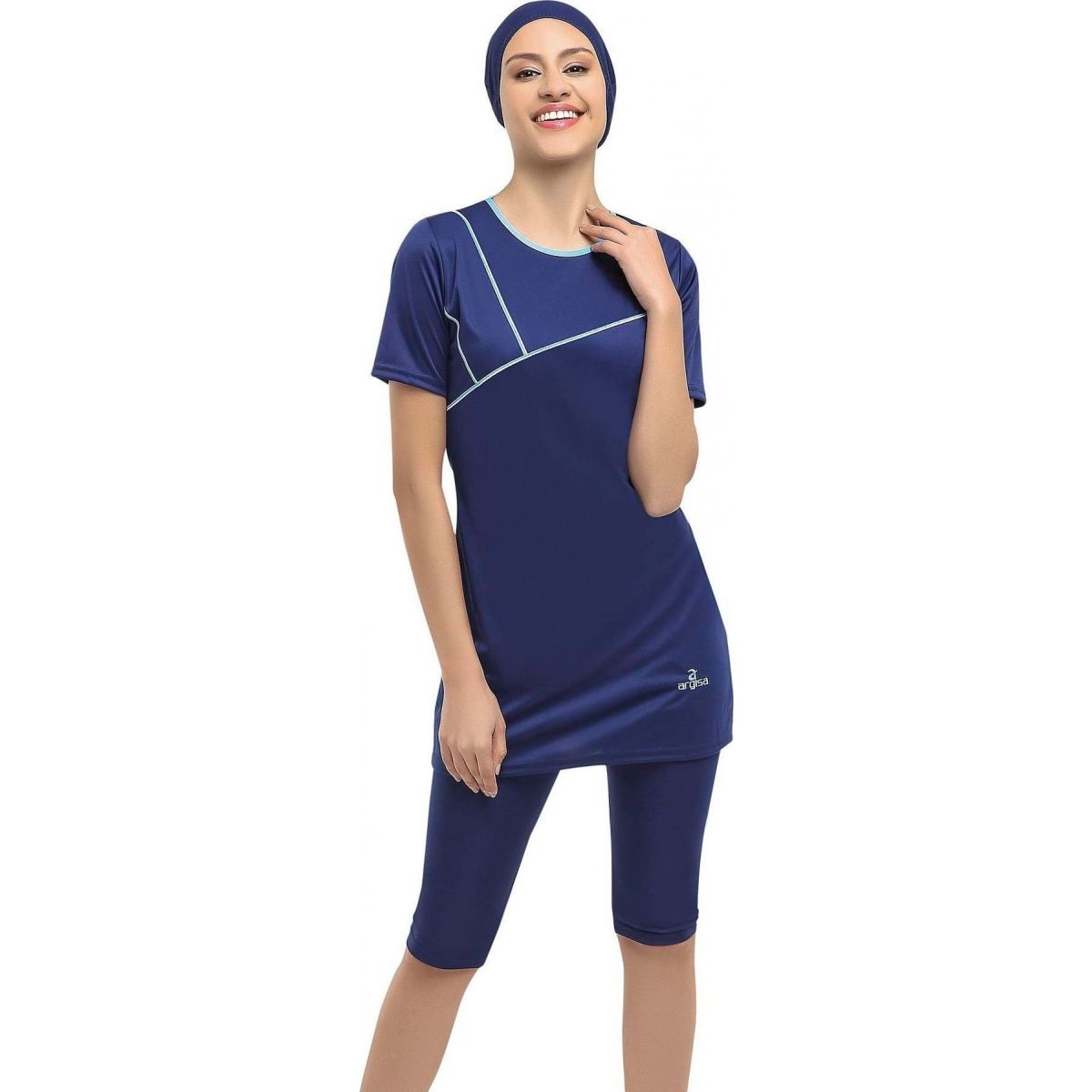 Argisa 7822 Half Sleeve Embroideried Semi Hijab Swimwear 38-60 Plus Size Muslim Hijab Islamic Swimsuit Burkini Turkey Half Cover Swim