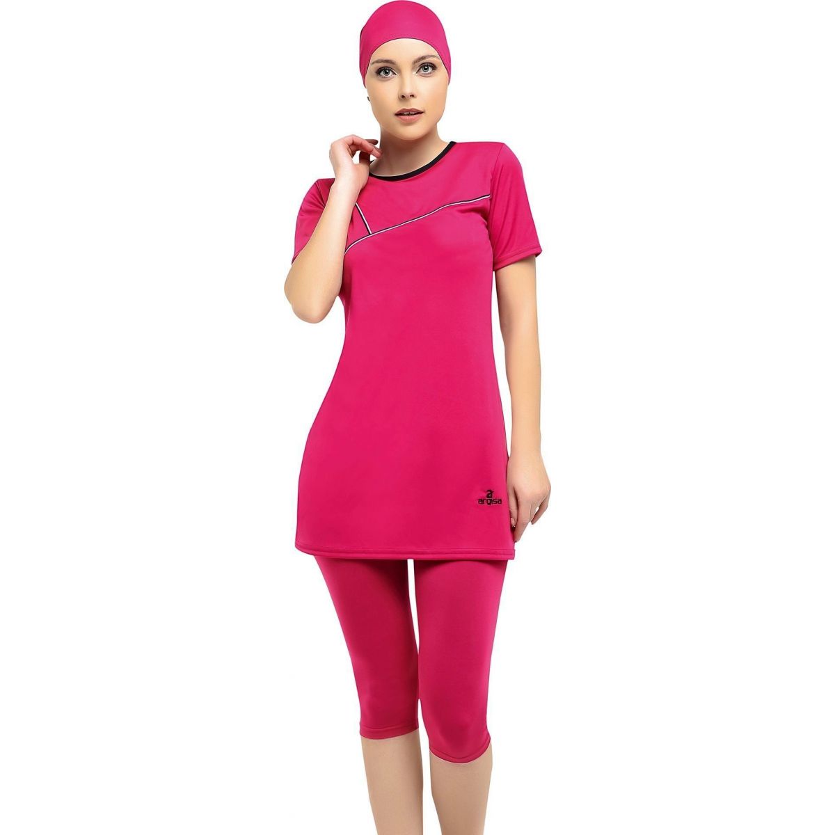 Argisa 7822 Half Sleeve Embroideried Semi Hijab Swimwear 38-60 Plus Size Muslim Hijab Islamic Swimsuit Burkini Turkey Half Cover Swim