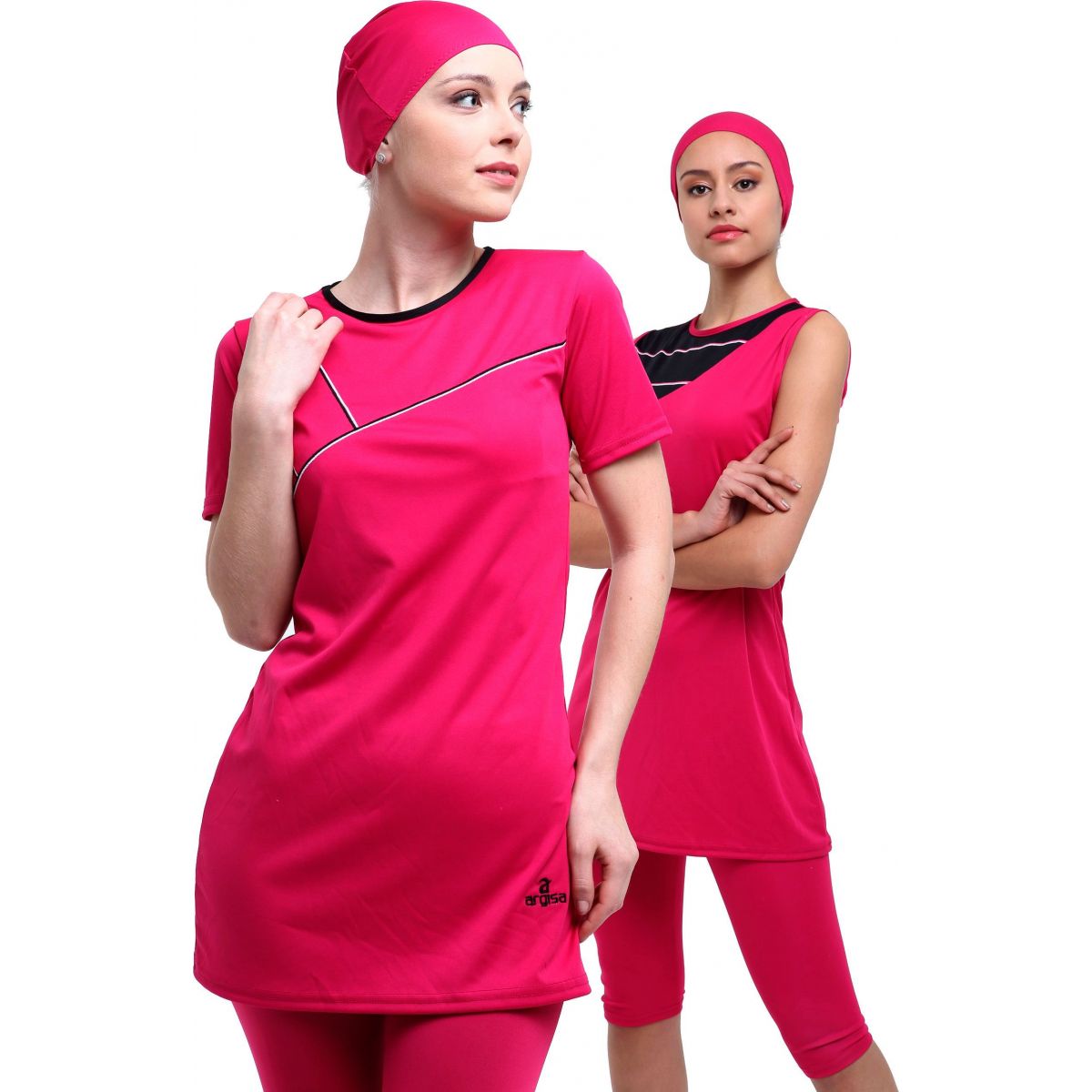 Argisa 7822 Half Sleeve Embroideried Semi Hijab Swimwear 38-60 Plus Size Muslim Hijab Islamic Swimsuit Burkini Turkey Half Cover Swim